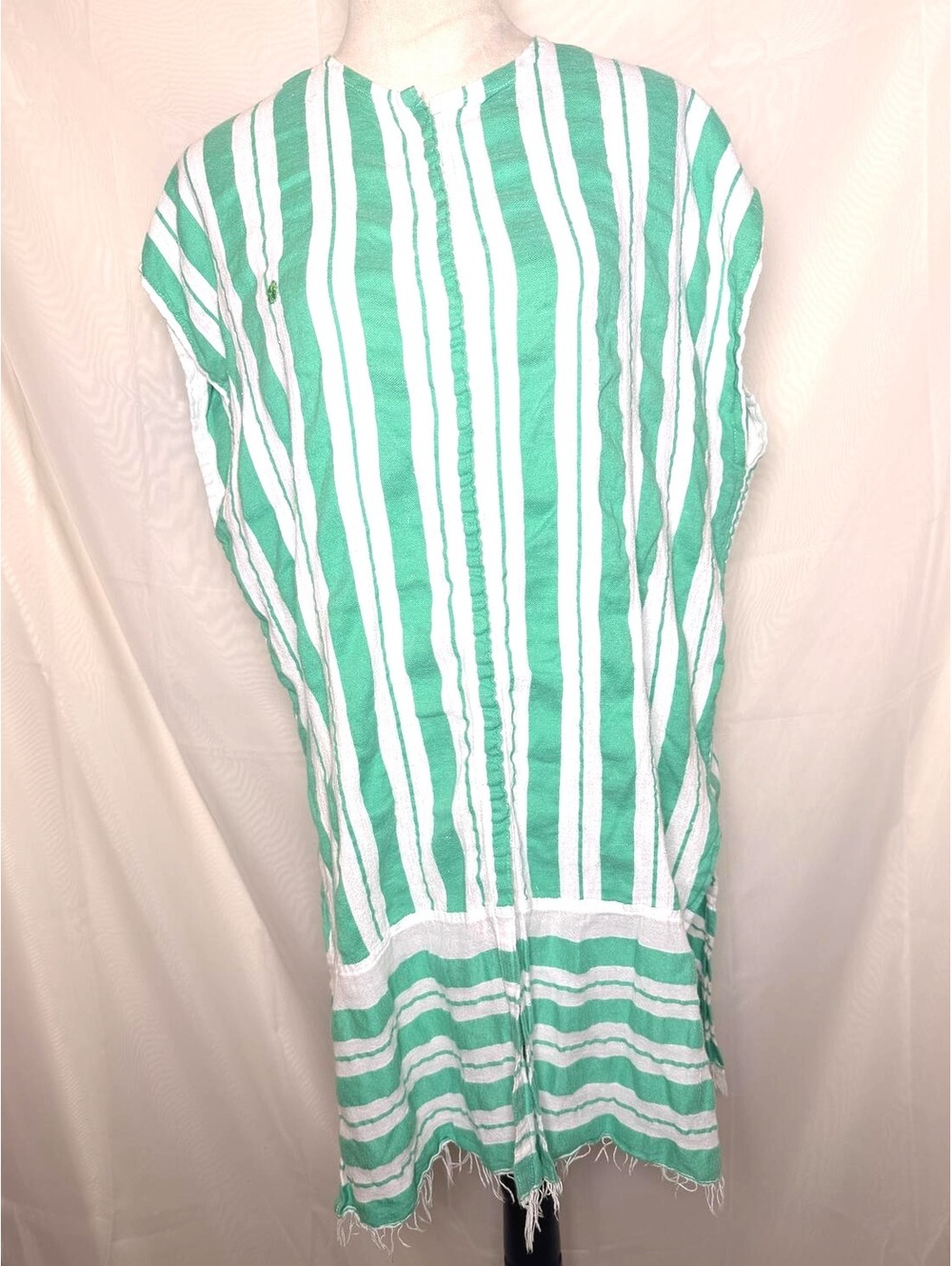 Lemlem Green & White Striped Cotton Caftan Tunic Cover Up Snap Front